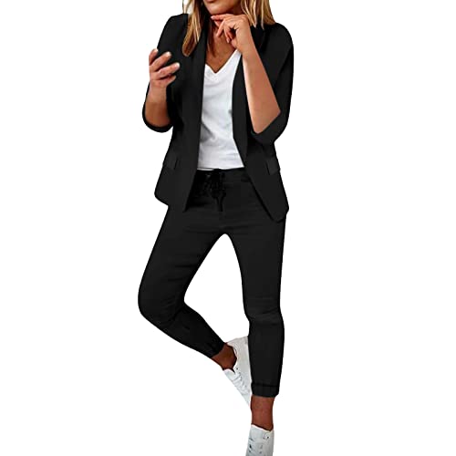 Damen Hosenanzug Set Elegant Business Anzug Set Revers Anzug Set Damen Langem Blazer Mit Hose Basic Hosenanzug Damen Festlich Elegant 2 Teilig Hochzeit Streetwear Festlich Sportlich Hosenanzug von Generic