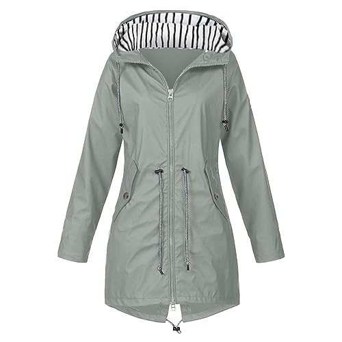 Damen Impermeables Regenjacke Wasserdicht mit Kapuze Herbst Winter Winddichte Kapuzenjacken Thermo Atmungsaktiv Regenmäntel Leichte Jacken Casual Cozy Windbreaker Anorak, grau, 50 von Generic