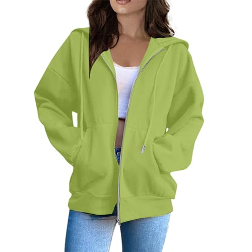 Damen Jacke,Trainingsjacke Damen,Damen Kapuzenpullover Sweatjacke Sweatshirt Solide Farben Kapuzenjacke Kapuzenpulli Langarm Sport Style Casual Basic Hoodie,Grün,M von Generic