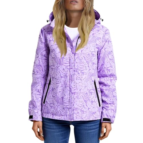Damen Jacke Funktionsjacke Damen Outdoor Wasserdicht Winddicht Atmungsaktiv Leichte Packbare Regenjacke mit Kapuze für Radfahren L B Purple von Generic