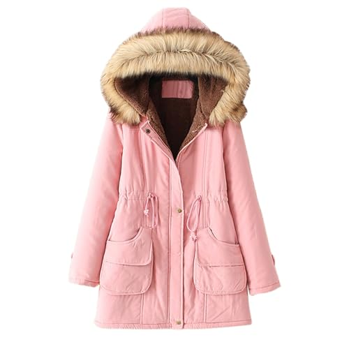 Damen Jacke Winter,Damen Winter Lange Parka Mantel Gepolstert Mit Kapuze Warme Baumwolle Gesteppt Outdoor Jacke Puffer Overcoat,Echtpelz Jacke Damen,Warme Winterjacke,A Pink,L von Generic