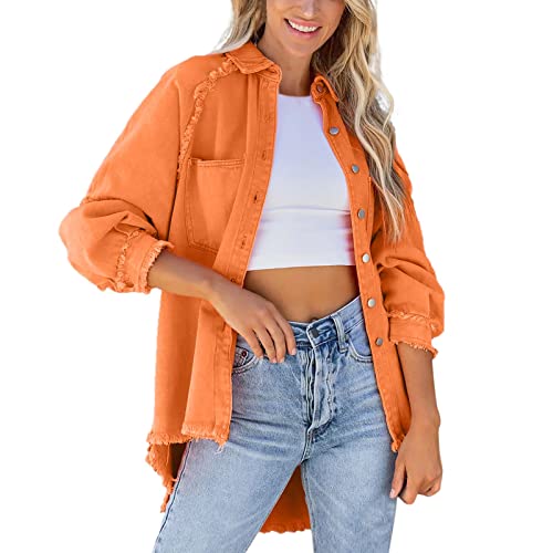 Damen-Jacke mit Quasten, zerrissen, leger, langärmelig, Jeansjacke, lange Westen, Oberbekleidung für Damen, modisch, Oberbekleidung, Orange, 42 von Generic