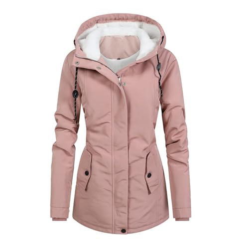 Damen-Jacken,Damen Wintermäntel Lang Winterjacke Warm Winter Fleece Gefüttert Sweatjacke Jacke Mantel Parka Jacket Mit Kapuze Teddyfleece Steppjacke,Rote Jacke,Damen Winterjacke,B Pink,Xxl von Generic