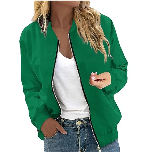 Bomberjacke Damen Blumenmuster Coat Sommer Einfarbig Reißverschluss Herbst Frühling Jacket Mädchen Sommerjacke Leichte Pilotenjacke Langarm Fliegerjacke von Generic