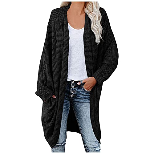 Damen Jacken üBergang Strickmantel Damen Lang FrüHling Strickjacke Leichte FrüHlingsjacke Elegant Long Cardigan Damen üBergangsjacke Mantel Ohne Verschluss Mit Tasche von Generic