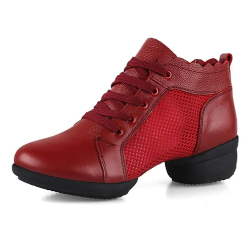 Damen Jazz Ankle Dance Boots Schlitzsohle Schnürung Leder Atmungsaktive Walking Dancing Sneakers,Rot,40 EU Damen Jazz Ankle Dance Boots Schlitzsohle Schnürung Leder Atmungsaktive Walking Dancing Sneakers,Rot,40 EU von Generic