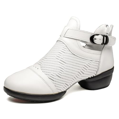 Damen Jazz Schuhe Atmungsaktive Mesh Ballroom Tanzschuhe Plattform Wanderschuhe mit Knöchelschnalle,Weiß,40 EU von Generic