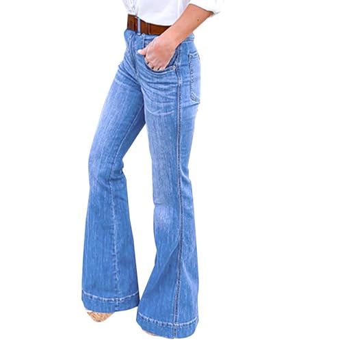 Damen-Jeans, Denim-Schlaghose, weites Bein Jeans Damen Stretch Schwarz Baumwolle Jeans 36 (Blue, XXL) von Generic