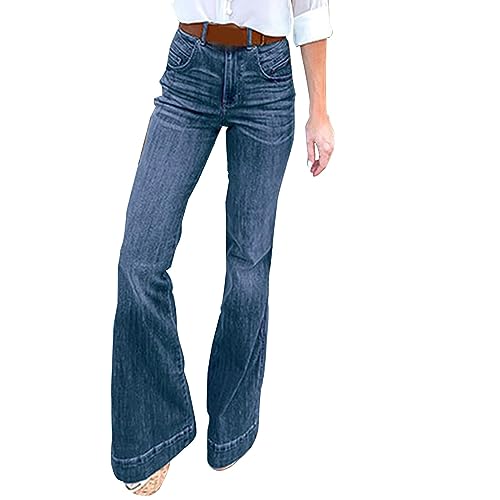 Damen-Jeans, Denim-Schlaghose, weites Bein Jeans Damen Stretch Schwarz Baumwolle Jeans 36 (Dark Blue, M) von Generic