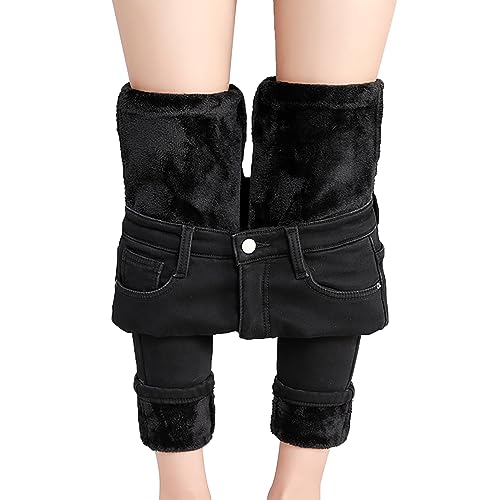 Damen Jeans Gefüttert Stretch Outdoor Thermohose Warme Elegant Winterhose Thermo Hose Winter Lang Thermojeans Sport High Waist Jeans Baumwolle Freizeithose Baggy Sweatpants Strumpfhose von Generic