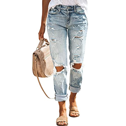 Damen Jeans Hose Boyfriend Baggy Used Relaxed Fit Jeanshosen Vintage Streetwear Straight Jeans in Aged-Waschung Jeans Casual Denim Pants Harajuku Jeanshose Hüftjeans Damenjeans von Generic