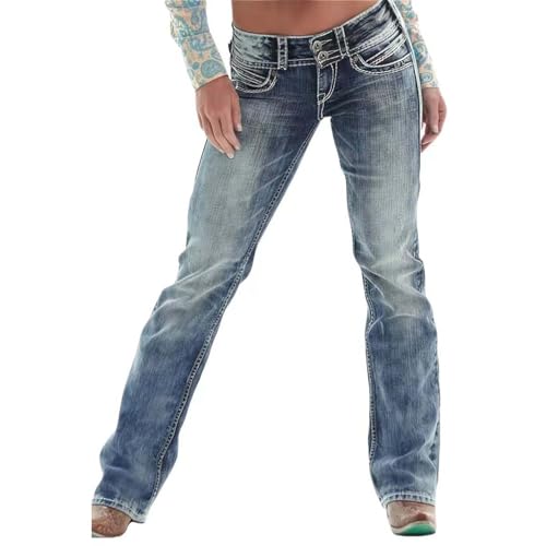 Damen Jeans Hose gerader Schnitt Straight-Fit Jeans Damen High Waist Bodenlange Jeanshose von Generic