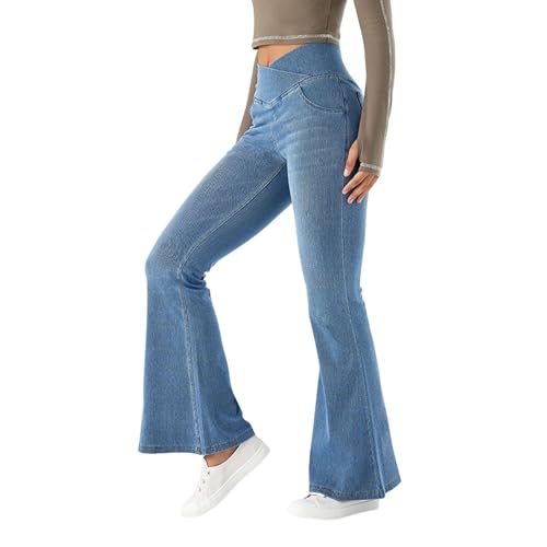 Damen Jeans Schlaghosen mit weitem Bein,Stretch Wide Leg Bequeme Ausgestellte Hosen,Hohe Taille dehnbar Lockere Denim Hose,Jeanshosen mit Gummiband (Light Blue, XS) von Generic