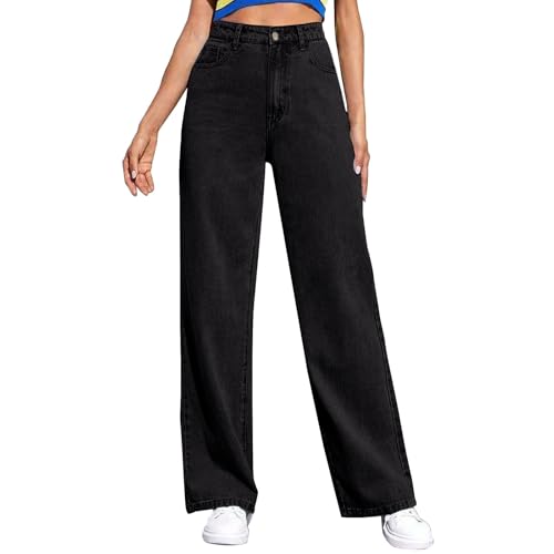 Damen Jeans Weites Bein High Waist - Stretch Hosen Baggy Jeanshose Hiphop Jogginghose Baggy Y2K Denimhose Straight Leg Freizeithose Lockere Passform Jeanshosen Boyfriend Streetwear von Generic