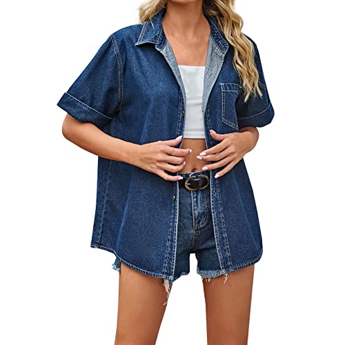 Damen Jeanshemd Button Down Jeansbluse Langarm Weich Denim Hemd Casual Jeansjacke Oberteile mit Brusttaschen von Generic