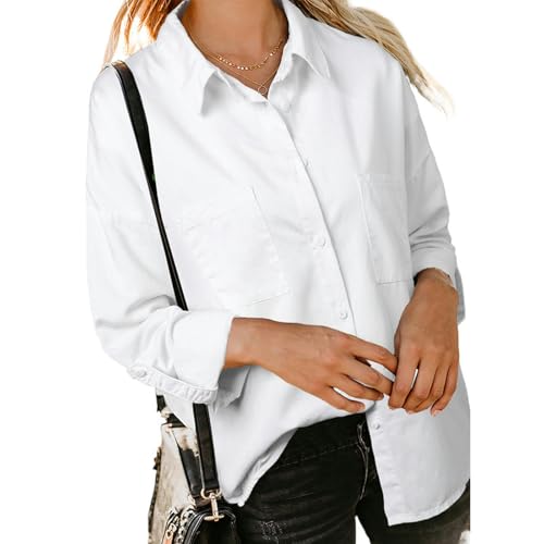 Damen Jeanshemd Frühling Neu Locker Doppeltasche Langarm Vielseitiges Freizeithemd - Weiß - XL von Generic