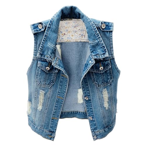 Damen Jeansweste - Ärmellos Knopfverschluss Oversize Vintage Jeansjacke Gewaschene Jeansjacke Lässige Jeansweste Für Damen Denim Jeans Weste Denim Weste mit Taschen von Generic