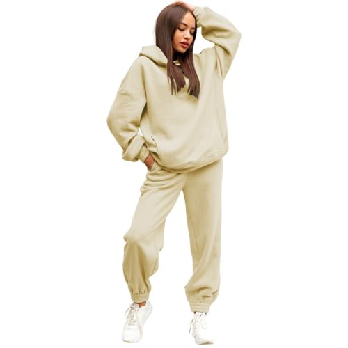 Damen Jogginganzug Sportanzug Einfarbig Zweiteiler Outfit Oversized Hoodie Pullover Sweatshirt und Jogginghose Freizeitanzug Jogger Trainingsanzug Set Bekleidungsset von Generic