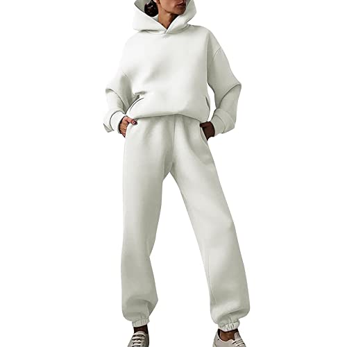 Damen Jogginganzug Sportanzug Einfarbig Zweiteiler Outfit Oversized Hoodie Pullover Sweatshirt und Jogginghose Freizeitanzug Jogger Trainingsanzug Set Bekleidungsset von Generic