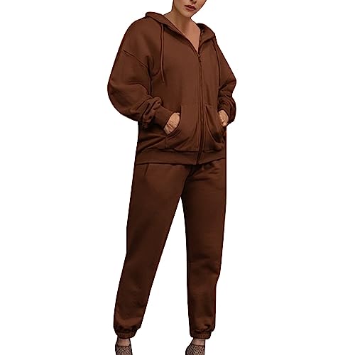 Damen Jogginganzug Trainingsanzug Hose Jacke Streetwearl Hausanzug Trainingsanzug Damen Pullover Sweatshirt Jogginghose Trainingsanzug Damen Pullover Sweatshirt Jogginghose (Coffee, S) von Generic