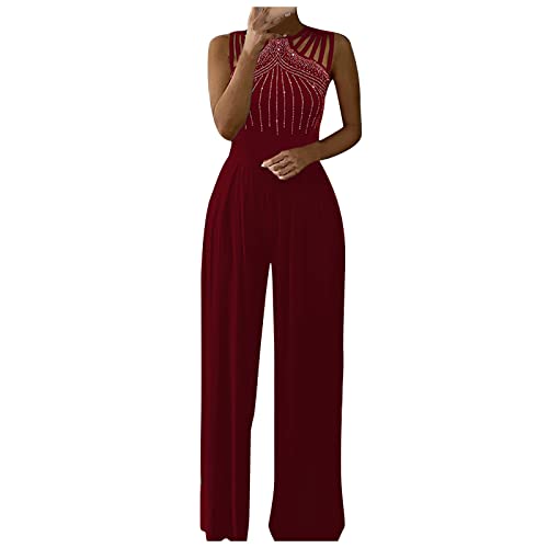 Damen Jumpsuit Elegant Ärmellos Hosenanzug Sommer Jumpsuit Rundausschnitt Neckholder Overall Arbeitshose Sommer Lose Overall Retro Baggy Weste Jumpsuit Jumpsuit Damen Elegant Rot 5XL von Generic