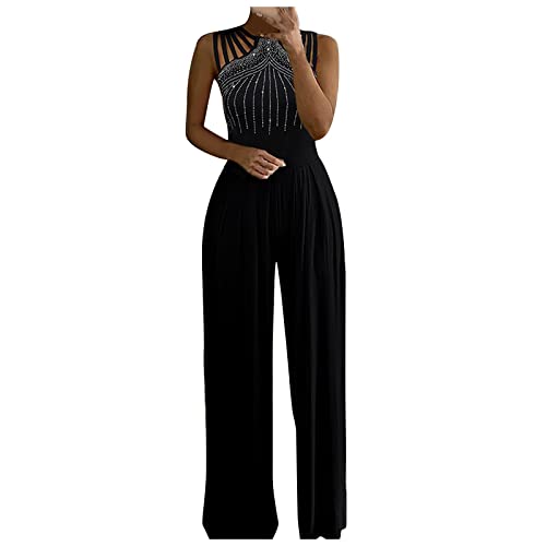 Damen Jumpsuit Elegant Ärmellos Hosenanzug Sommer Jumpsuit Rundausschnitt Neckholder Overall Arbeitshose Sommer Lose Overall Retro Baggy Weste Jumpsuit Jumpsuit Schwarz S von Generic