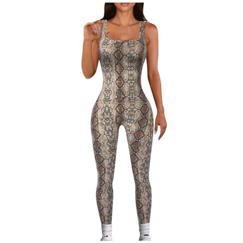 Damen Jumpsuit Eng Scrunch Butt Leopard Bodysuit Lang Yoga Ärmellos Overall Sport Rückenfrei Einteiler Bootcut Onepiece Ganzkörperanzug Gym Workout Bodycon Einteiler Hosenanzug Damen von Generic