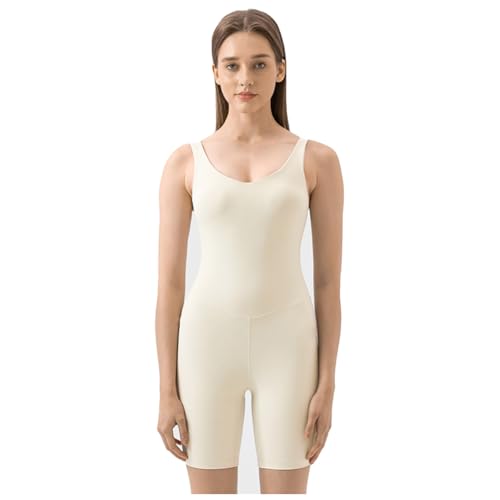 Damen Jumpsuit Eng Shaping Stretch Träger Ärmellos Leichtes Gym Kurz Bodysuit Weiß,Größe XXL von Generic