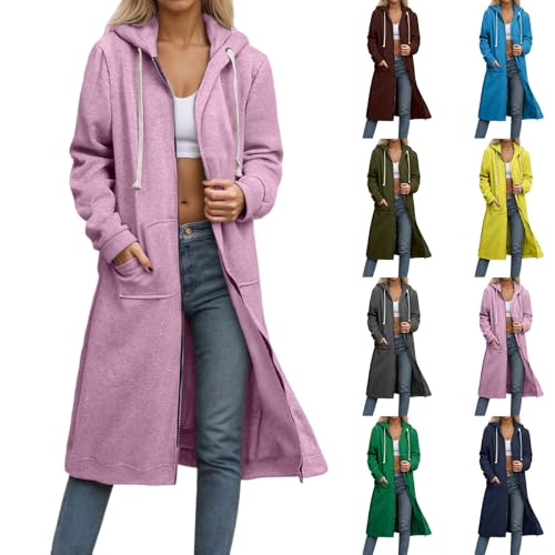 Damen Kapuzenjacke Lang Sweatjacke mit Kapuze Hoodie Jacke Herbst Winter Frühling Mantel Sweatshirts Langarm Kapuzenpullover Strickjacke mit Reißverschluss Taschen Damen Kapuzenjacke Lang Sweatjacke mit Kapuze Hoodie Jacke Herbst Winter Frühling Mantel Sweatshirts Langarm Kapuzenpullover Strickjacke mit Reißverschluss Taschen von Generic
