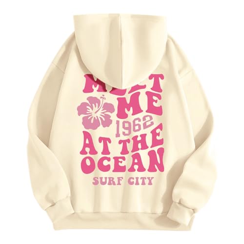 Damen Kapuzenpullover Hoodie Backprint Pullover Slogan Drucken Sweatshirt Pulli Grafikdruck Oberteile Damen Langarm Sweatshirt Casual Oversized Oberteile (02-Beige, M) von Generic
