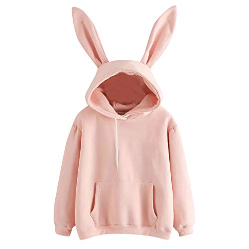 Damen Kapuzenpullover mit niedlichem Häschenmotiv Oversize Sweatshirt mit Langen Ärmeln Hasen Ohren Kapuzen Fleecejacke mit Kordelzug und Taschen von Generic