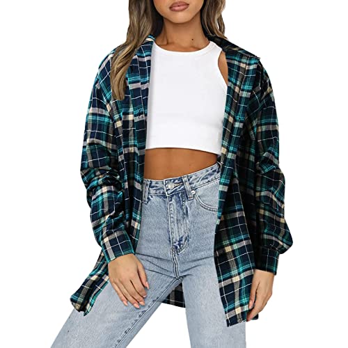 Damen Kariertes Hemd Blusen Karo Muster Overshirt mit Plaid Boyfriend Hemdbluse Button Down Sommer Tunika Tops Longshirt Hemd T-Shirt Casual Lange Tunika Oberteile Leicht Sommermantel von Generic