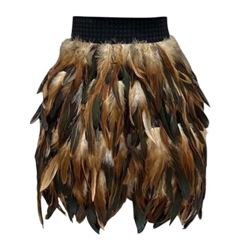 Damen Karneval Feder Rock Mini Federrock Pfau Rock Kurz Karneval Rock Damen Feder Rock Faschingskostüme Elastische Taille Party Mini Rock Feather A-Line Ballkleid Sexy Rave Outfit (Brown, M) von Generic
