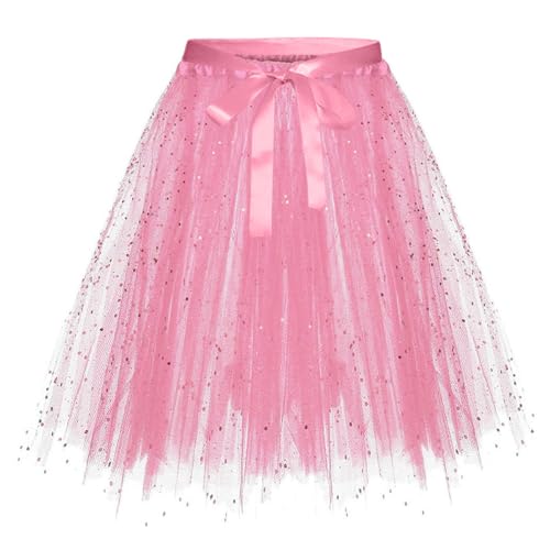 Damen Karneval Kostüm Tüllrock 50er Tütü Rock Kurz Ballett Unterrock Petticoat Tutu (Pink, L) von Generic