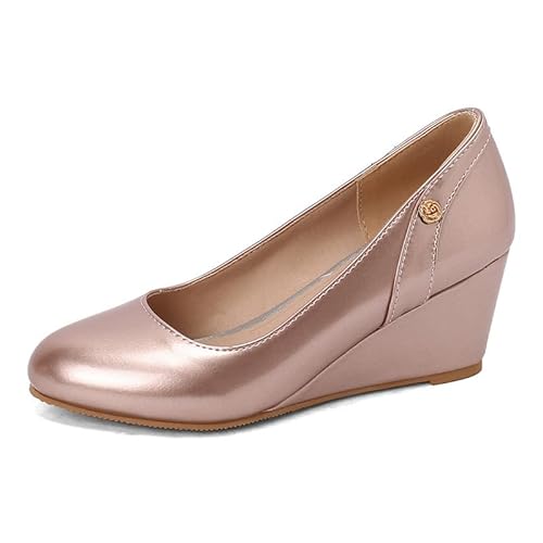 Damen Keilabsätze Einfarbig Geschlossene Runde Zehe Pumps Slip On Bequeme Trendige Modeschuhe,Rosa,33 EU von Generic