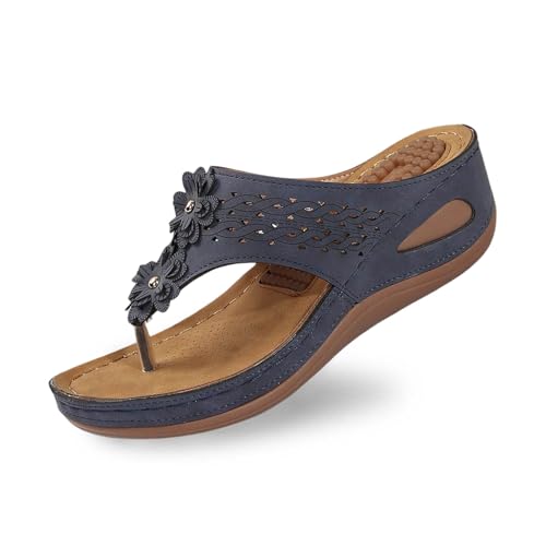 Damen Keilsandalen Bequeme atmungsaktive Sommerschuhe für Strand Freizeit Modische Damenpantoffeln mit Keilabsatz (Navy, 38) von Generic
