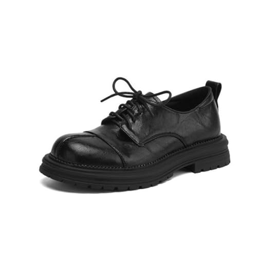 Damen Klassische Schnürschuhe Oxford Schuhe Runde Zehe Plateau Kleid Schuhe für Business Arbeit formelle Kleidung mit Rutschfester Sohle,Schwarz,42.5 EU von Generic
