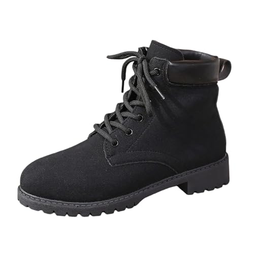 Damen Klassische Stiefeletten Frauen Klassische Winterschuhe mit Blockabsatz Kurzstiefel Wechselfußbett Lammfell Gefüttert Winterstiefel Warm Winterboots Ankle Boots (Black, 41) von Generic