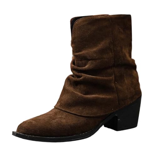 Damen Klassische Stiefeletten Frauen Stiefeletten Knöchelstiefel Reißverschluss Leder Stylische Chelsea Boots Absatz Spitze Zehen Freizeitschuhe Winter Damenstiefel (Coffee, 37) von Generic