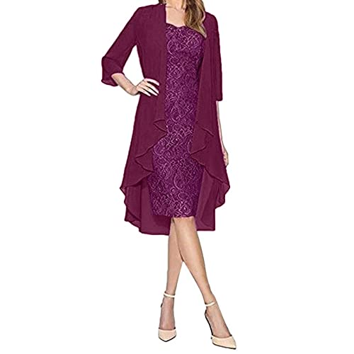Damen Kleid Festlich Hochzeit Knielang Elegant Abendkleider Frauen Ärmellos Kleider und Spitze Cardigan Zweiteilig Abendkleid Cocktailkleid Ballkleid Heim (as3, Alpha, 4X_l, Regular, Regular, Y-Lila) von Generic