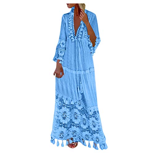 Damen Kleid Lang Elegant Langarm Freizeitkleid Tiefer V-Ausschnitt Strandkleid mit Quaste Frauen Sommerkleid Blumenmuster Leichte Bequem Maxikleid Boho Strandkleid Dress Damen Kleid Lang Elegant Langarm Freizeitkleid Tiefer V-Ausschnitt Strandkleid mit Quaste Frauen Sommerkleid Blumenmuster Leichte Bequem Maxikleid Boho Strandkleid Dress von Generic