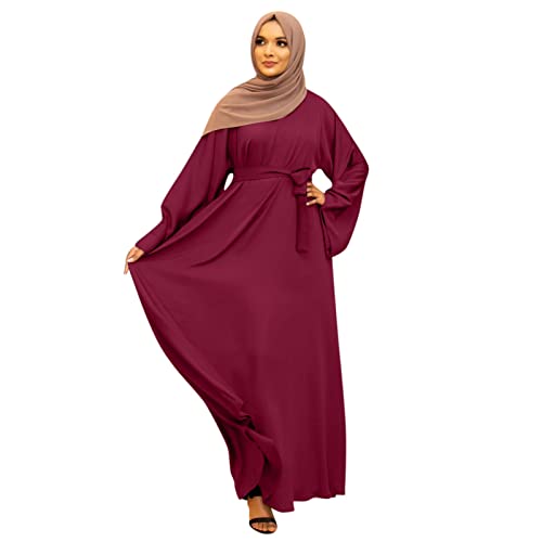 Damen Kleid Muslimisches Einteiliges Gebetskleid für Damen Abaya Kleid Islamischer Naher Osten Dubai Türkei Maxi Abaya Kaftan mit Hijab Kleid in voller Länge (Red, M) von Generic