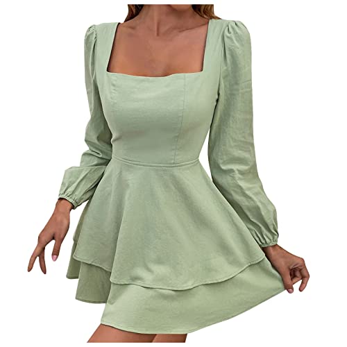 Damen Kleid Rüschenkleid Slash Neck Strandkleid Off Shoulder A-Linien-Kleid Skaterkleid Einfarbig Chiffonkleid Sommer Rückenfreies Puffärmeln Piratenkostüm Knielanges Karneval Kostüm Mädchen von Generic