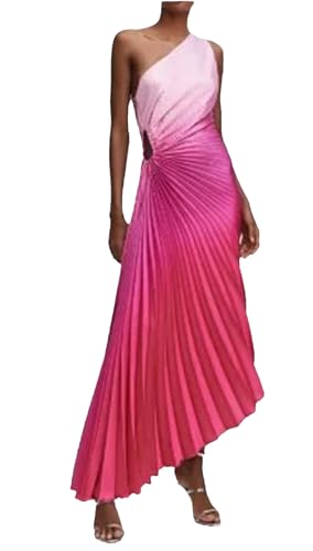 Damen-Kleid mit Farbverlauf, bedruckt, plissiert, eine Schulter, Roll-Taille, Maxi, unregelmäßig, großer Swing-Kleid, Farbe: -05, X-Large Damen-Kleid mit Farbverlauf, bedruckt, plissiert, eine Schulter, Roll-Taille, Maxi, unregelmäßig, großer Swing-Kleid, Farbe: -05, X-Large von Generic