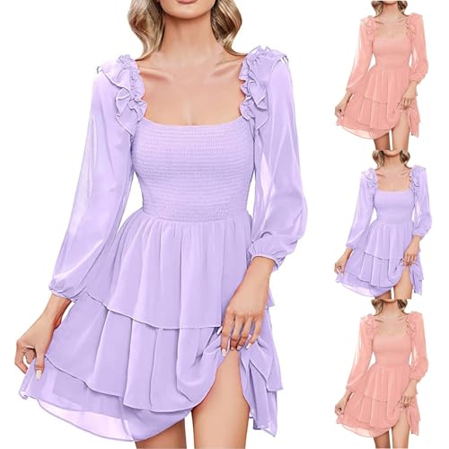 Damen Kleider Chiffon A Line Dress Lila Kleid Rapunzel Damen Weißes Kleid Fasching Kostüm Solide Farbe Viereckiger Ausschnitt Kleid Slim Fit Long Sleeve Cake Kleider von Generic