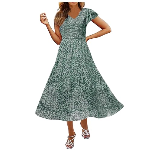 Damen Kleider Freizeit Lose Sommerkleid Lang Boho Maxikleid für Rundhals Strandkleid Blumenkleid von Generic