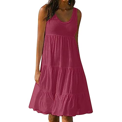 Damen Kleider Sommer Knielang Ärmellos Strandkleid Sommerkleid Blusenkleid Spaghettiträger Sexy Midikleid Leicht Blumen Tunika Kleid Bequem Midi Sommer Schwarz Trägerkleid Minikleid von Generic