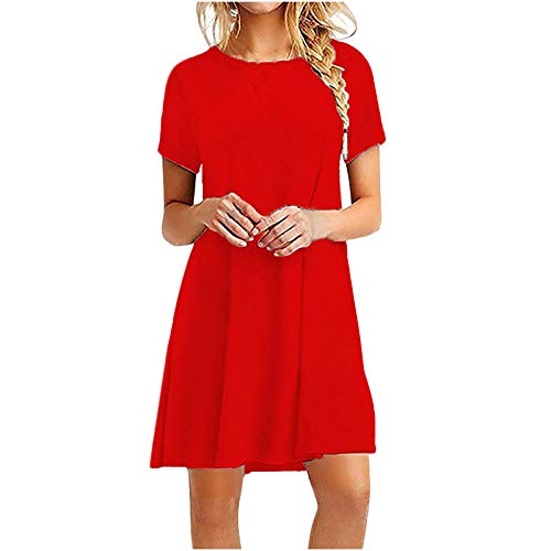 Damen Kleider Sommer Kurzarm Shirtkleider Kurz Sommerkleider Leicht Freizeitkleid mit Taschen V-Ausschnitt Homewear Blusenkleid mit Knopfen T-Shirtkleider Tunikakleid von Generic