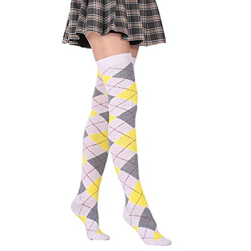 Damen Kniestrümpfe Karomuster Overknee Strümpfe Warme Socken Thigh High Überkniestrümpfe Teenager Schüler Thermosocken Kuschelig Wintersocken,Vintage Strümpfe Studenten Weihnachtssocken von Generic