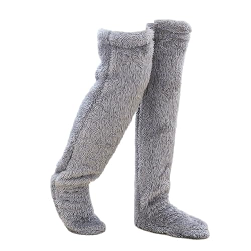 Damen Kniestrümpfe Plüsch Overknee Socken Flauschig Strümpfe Stulpen Teddy Lange Wintersocken Weihnachten Gift Slipper Socks Cute Fuzzy Slippers Plush Slippers von Generic